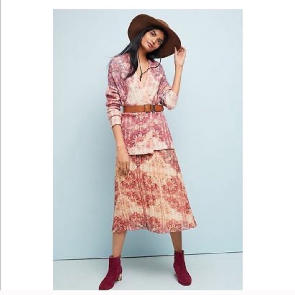 Anthropologie Pink and Cream Midi Skirt